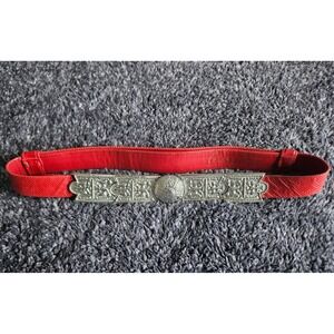 Alexis Kirk Statement Belt Red Snake Embossed Leather Silver Ornate Buckle VTG